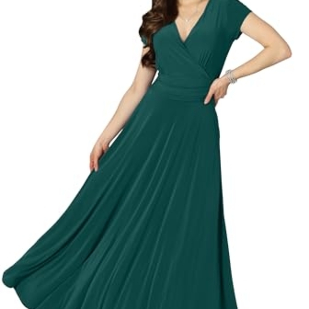 Green Pleated Wrap Maxi Dress